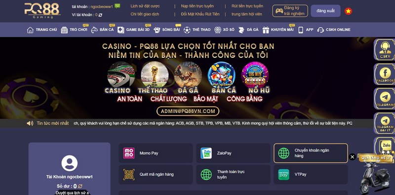 Nạp tiền PQ88 và rút tiền chính xác thông qua nhiều kênh 1 Nhà Cái Đang Cung Cấp Nhiều Phương Thức Giao Dịch Khác Nhau Rất Tiện Lợi