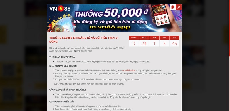 Khuyến mãi VN88 - Chương trình tặng thưởng hấp dẫn cho hội viên 2 Thưởng Tiền 50K Khi Nạp Tiền Trên Di Động