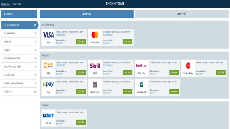 Hướng dẫn nạp tiền 1XBET chi tiết nhất cho người mới 1 1Xbet Cung Cấp Đa Dạng Phương Thức Thanh Toán Tiện Lợi